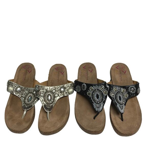 Comfortiva Women’s Beaded Open Toe Slip On Cork Wedge Sandals Size 11W (2 PAIRS) - Picture 1 of 9